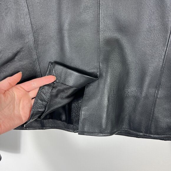 Chadwicks Leather Jacket Womens 12 Black Blazer Button Fitted Biker 90s Y2K - Picture 11 of 16
